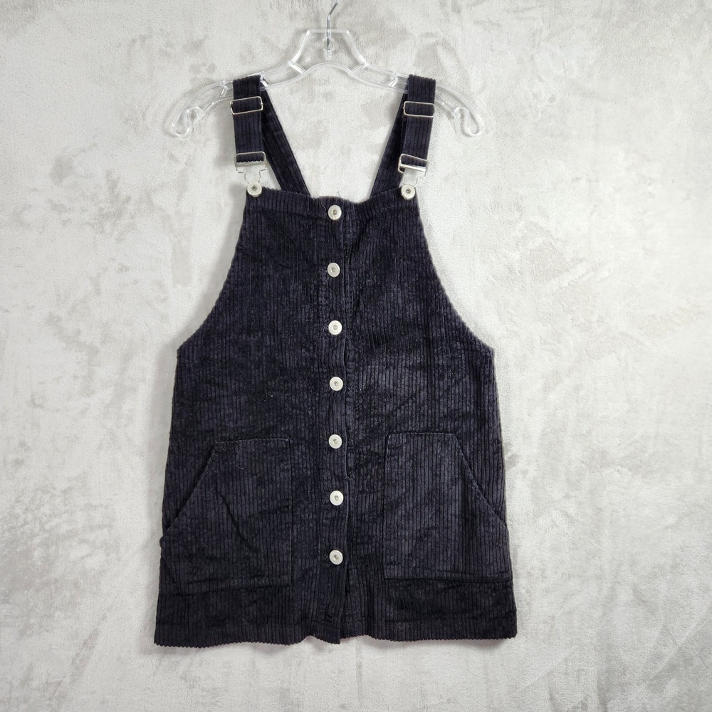 Pol Corduroy Pinafore Dress Womens Small Black Button Front Overall Jumper TKWD5
